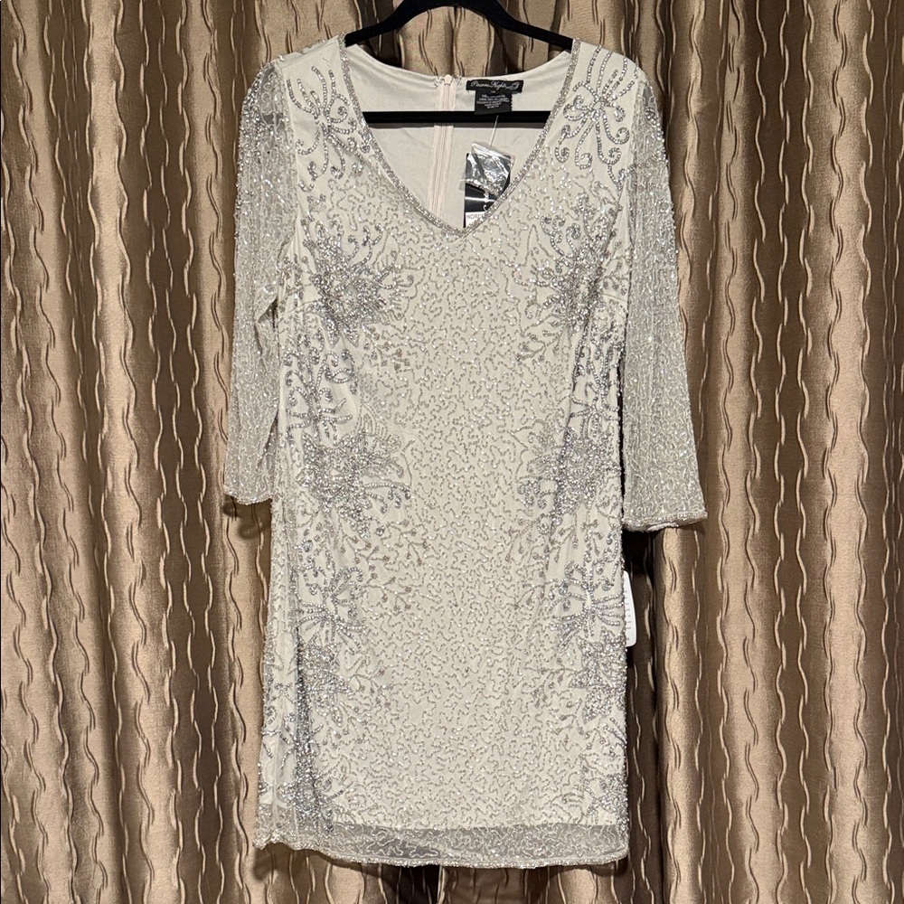 Pisarro Nights Silver and grey  3/4 Sleeve Dress sequin 18